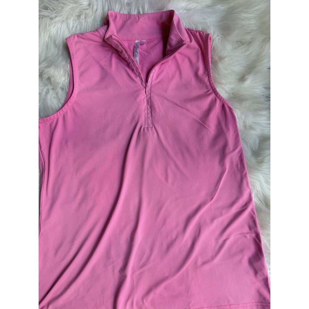 Lulu B Sleeveless Top Womens S  Pink UPF 50 Quarter Zip Mock Neck Tank